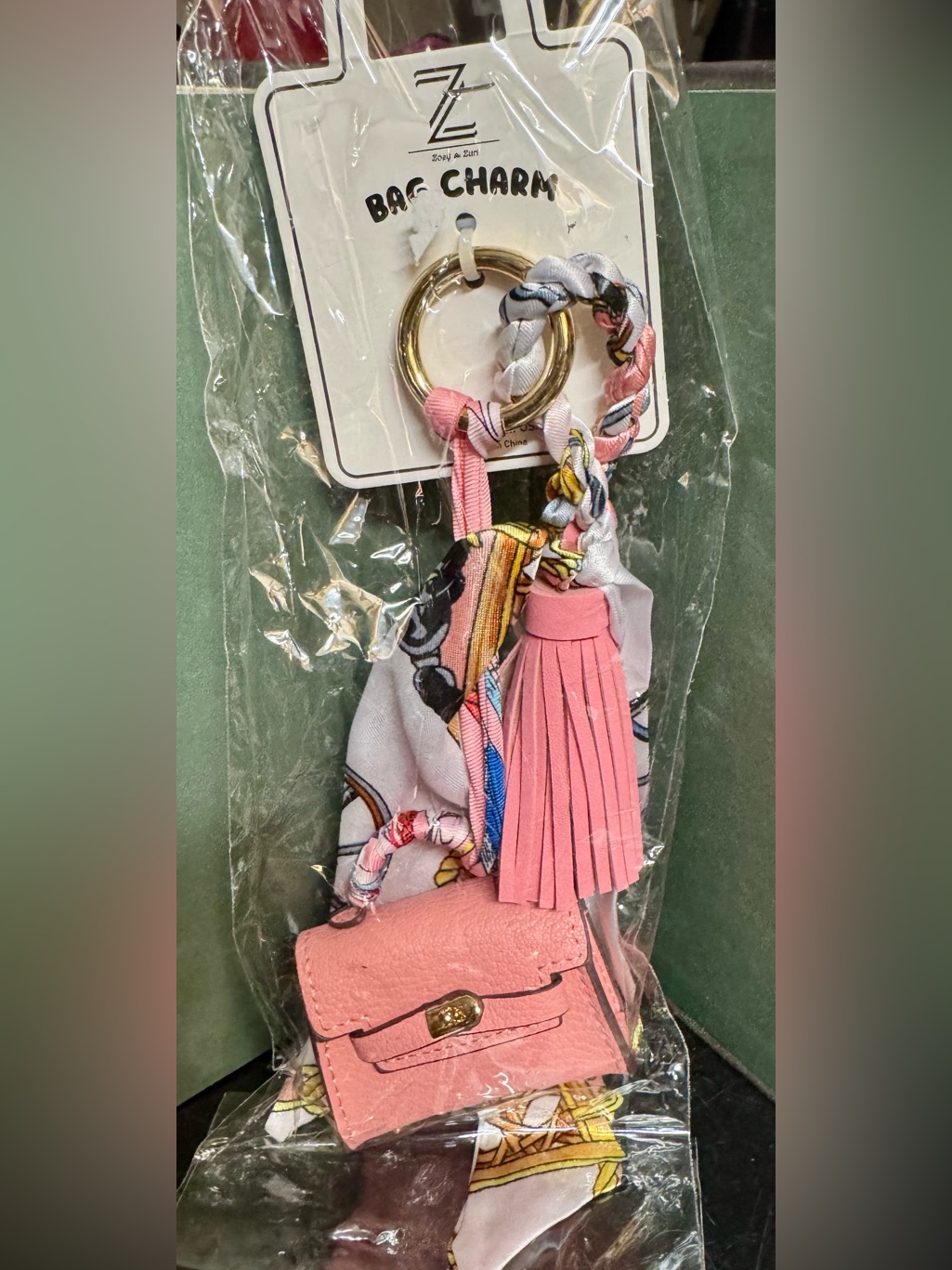Pink Tassel/Scarf Bag Chain With Mini Purse Charm Nwt